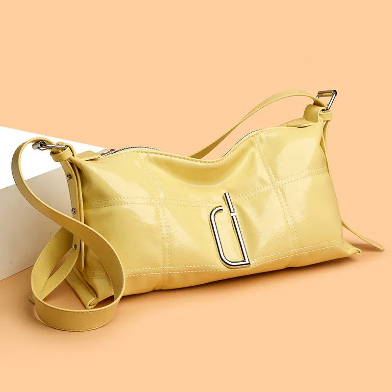 PU leather oil wax crack pillow crossbody bag in beige with single strap
