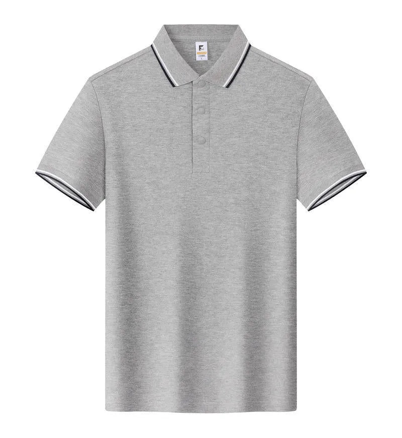 Short sleeve lapel T-shirt in long-staple cotton shown in multiple colours on size chart.