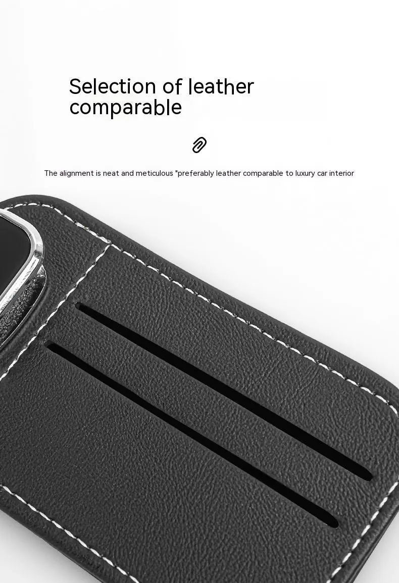 Genuine cowhide leather car sun visor organiser with card slots and integrated glasses clip