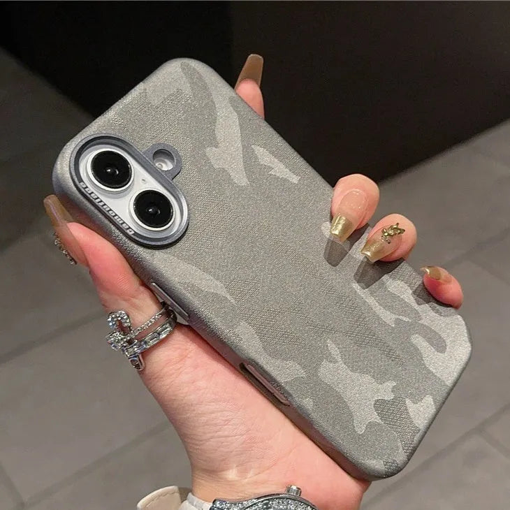 Camouflage leather mobile phone protective cover with magnetic suction and shockproof for iPhone 15 Pro Max