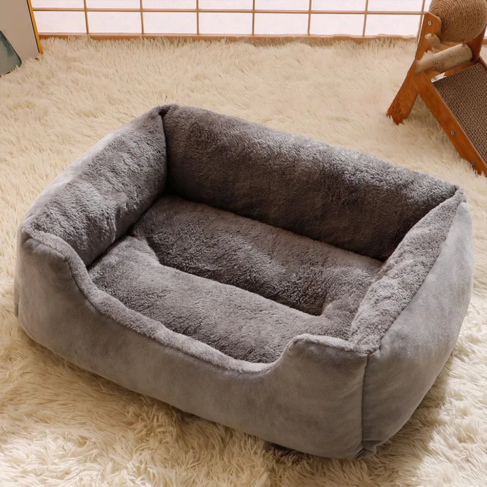 Short plush pet bed cushion for cats and small dogs in grey colour