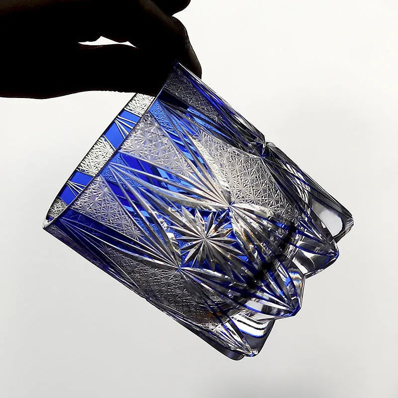 Hand carved blue crystal glass wine glass with 260ml capacity and Japanese-style retro design