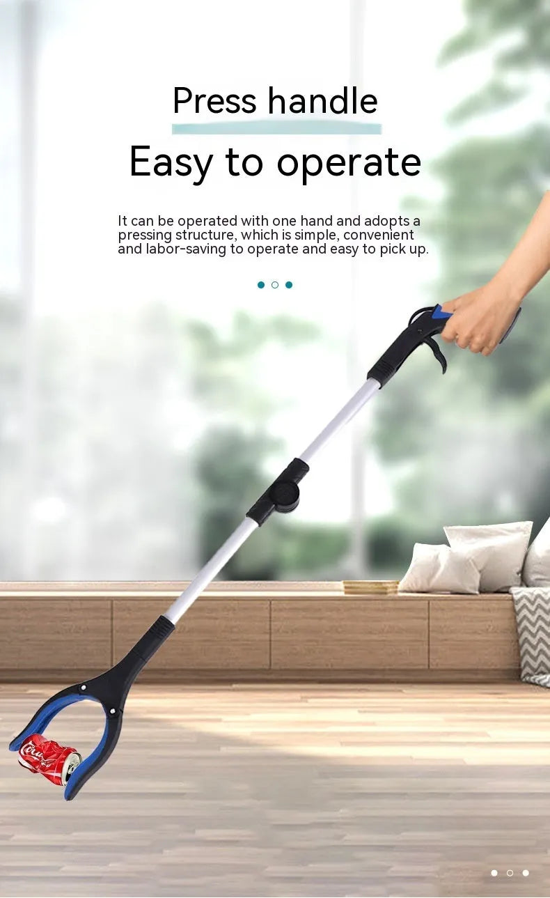 Foldable aluminium garbage clamp with magnetic chuck shown extended to 80cm and folded to 42cm