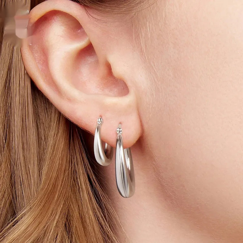 Copper geometric ring ear clip earrings with silver needle detail in three size options