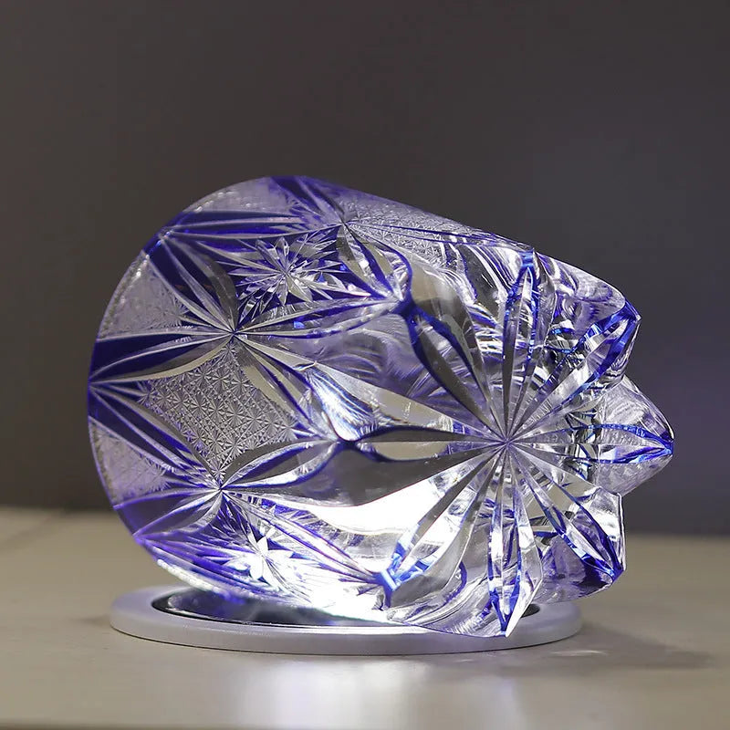 Hand carved blue crystal glass wine glass with 260ml capacity and Japanese-style retro design