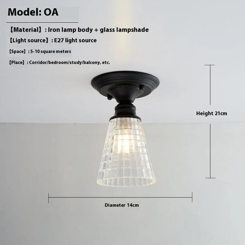American retro-style single-head wall or ceiling lamp with clear glass cover for hallway lighting