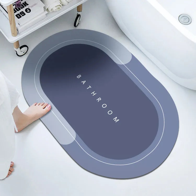 Bathroom absorbent floor mat with natural rubber backing in blue colour