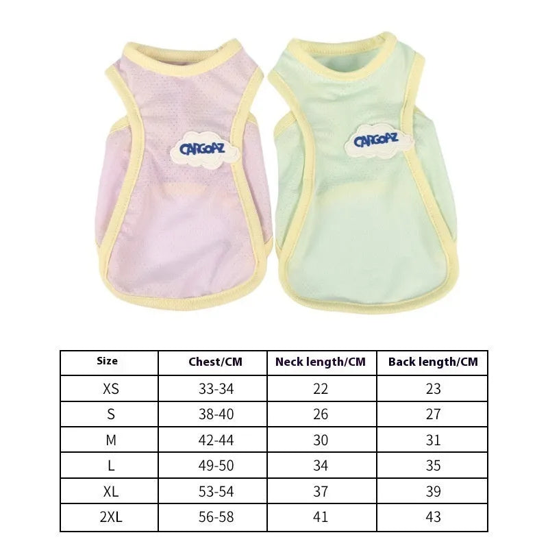 Grass green sleeveless vest for a cat, made from thin polyester fabric with a sporty fit.