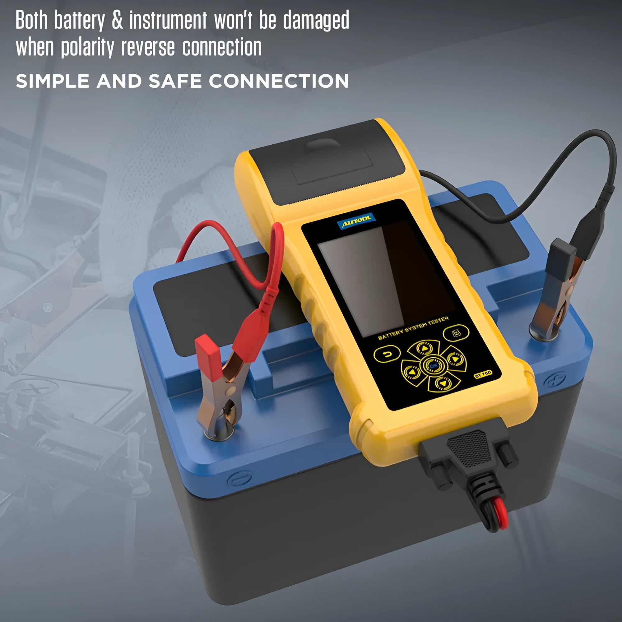 Autool BT760 handheld vehicle battery tester with colour screen and attached battery clips