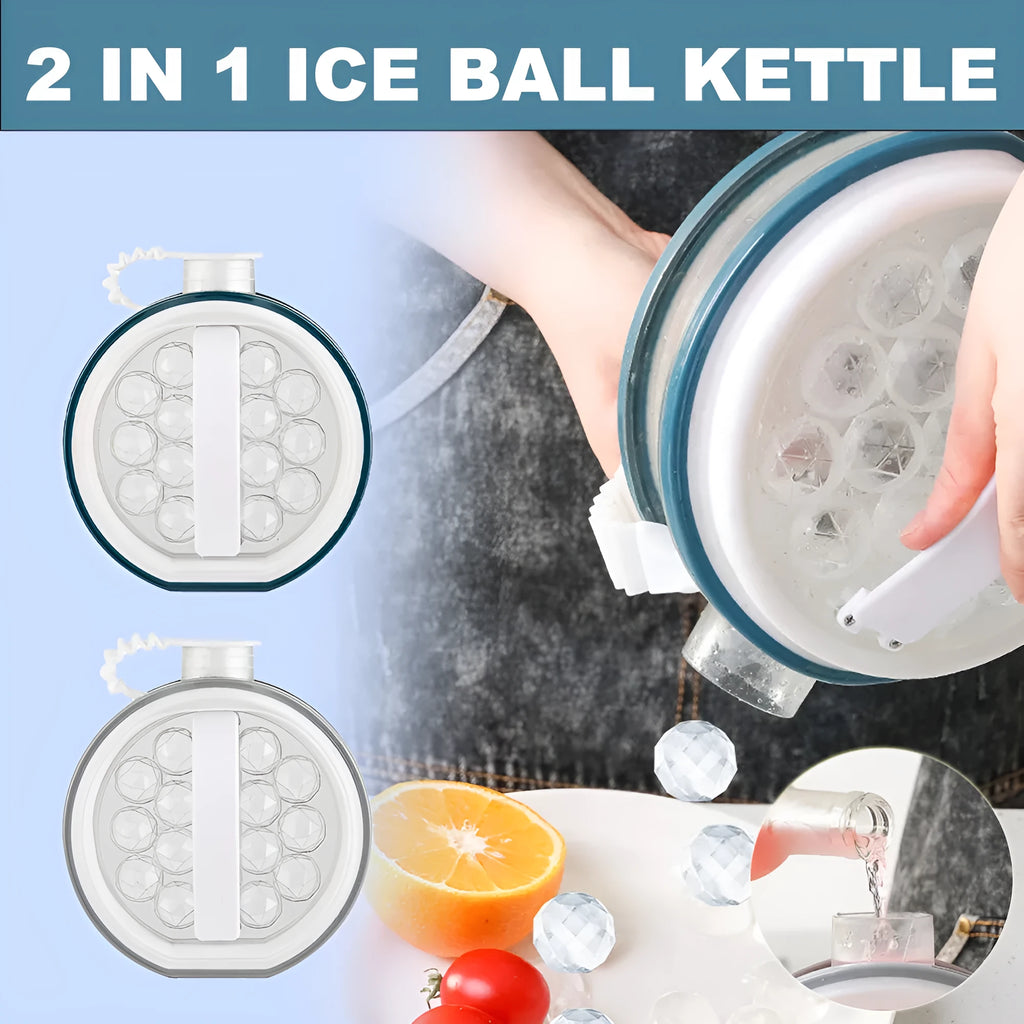 2 in 1 portable ice bottle and ice ball maker in light grey or blue with 800 capacity