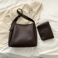 Large women's soft PU tote bag set with small bag in khaki colour, 33cm wide