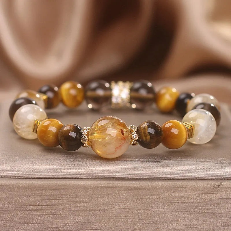 Gold citrine and tigereye bracelet for women, original design travel gift
