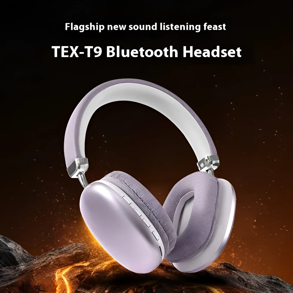 TEX-T9 Bluetooth headset in black, head-mounted sports style, wireless with 10m range and 8+ hour battery.