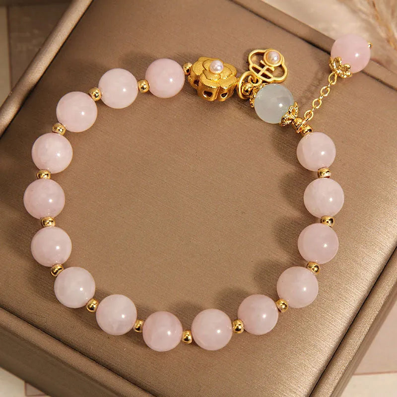 Pink crystal flower bracelet with adjustable clasp for women's fashion jewellery
