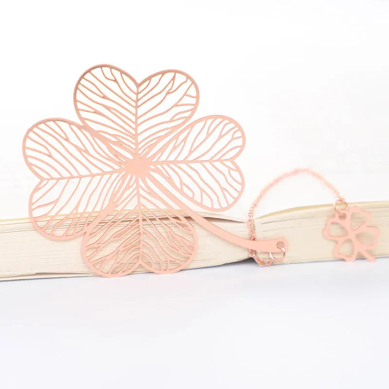 Rose gold electroplated brass bookmark with hollow plating maple leaf design