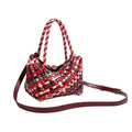 Women's casual woven shoulder bag in PU leather, showing textured hand-woven detail.