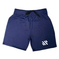 Men's black loose-fit metal silk fabric running shorts on a white background.