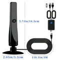 Black HDTV vertical suction cup digital TV antenna with 3m coaxial cable and F adapter, 60x150mm, 85g