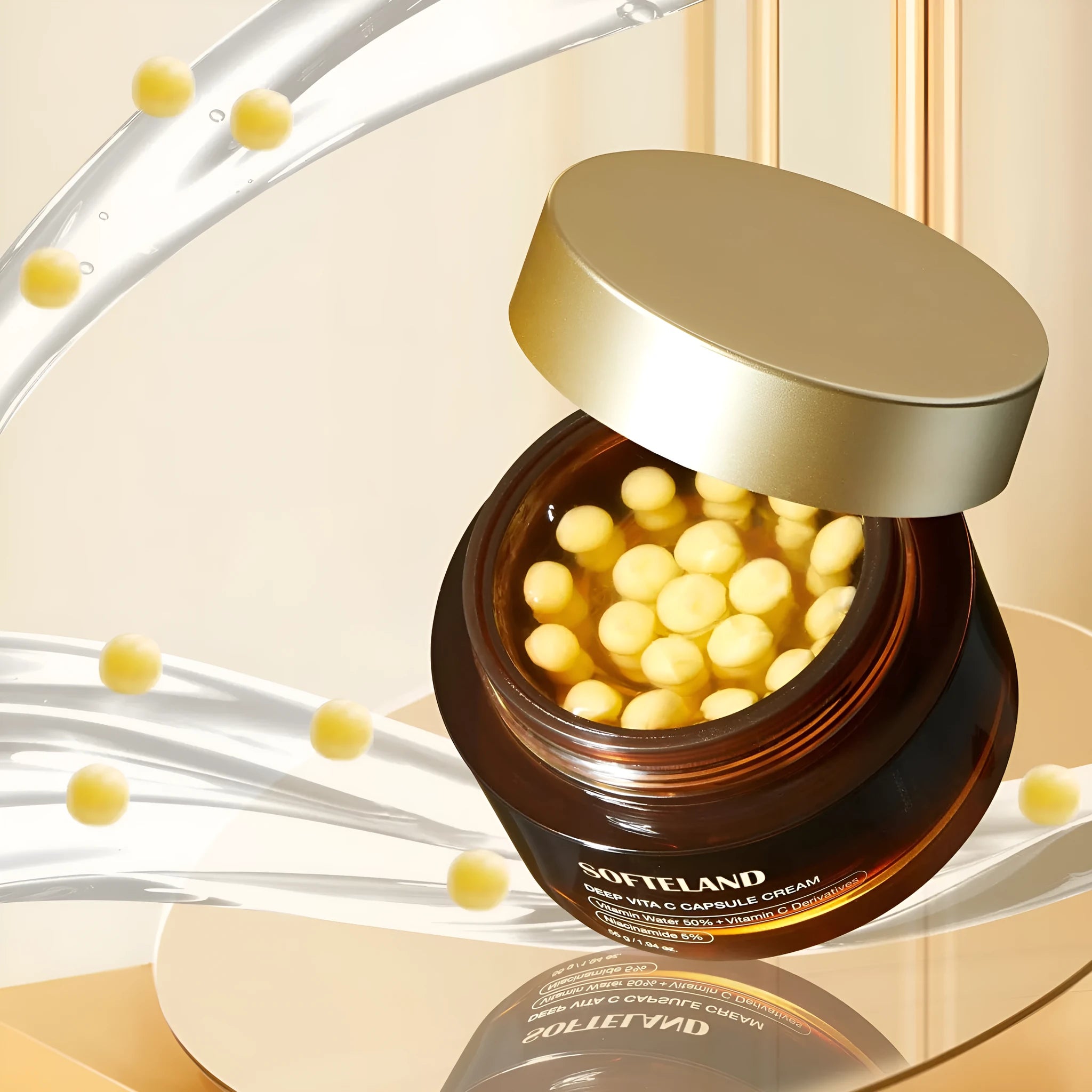 Vitamin C facial capsule 55g in container with small spoon for application