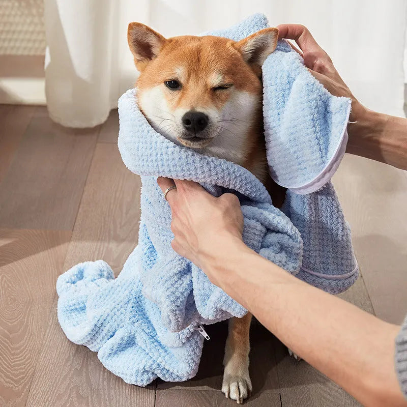 Thickening quick-drying cotton absorbent pet towel wearable scrubbing style, back length 30-82cm, multiple sizes