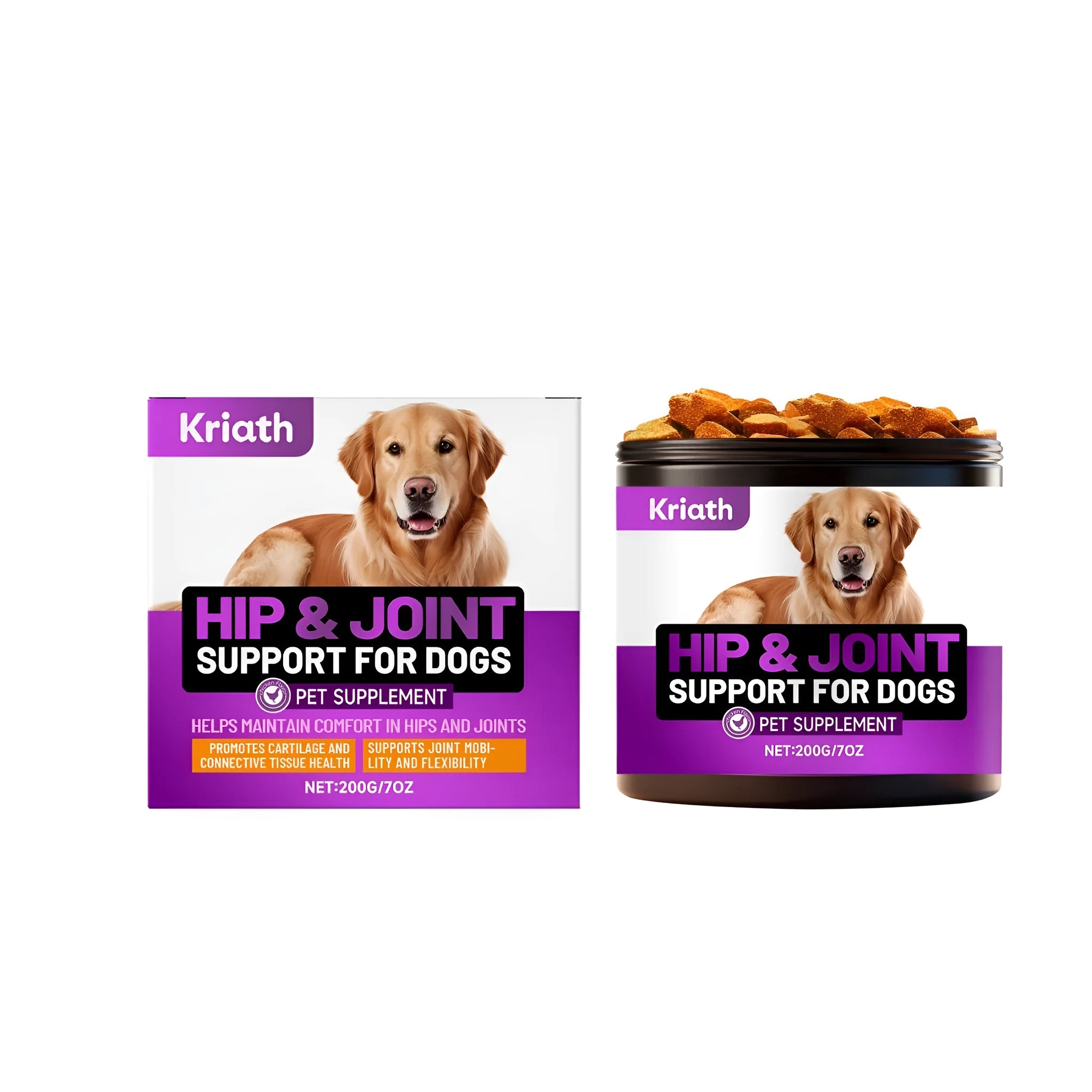 200g pack of dog joint health support soft particles supplement with chicken and beef flavouring