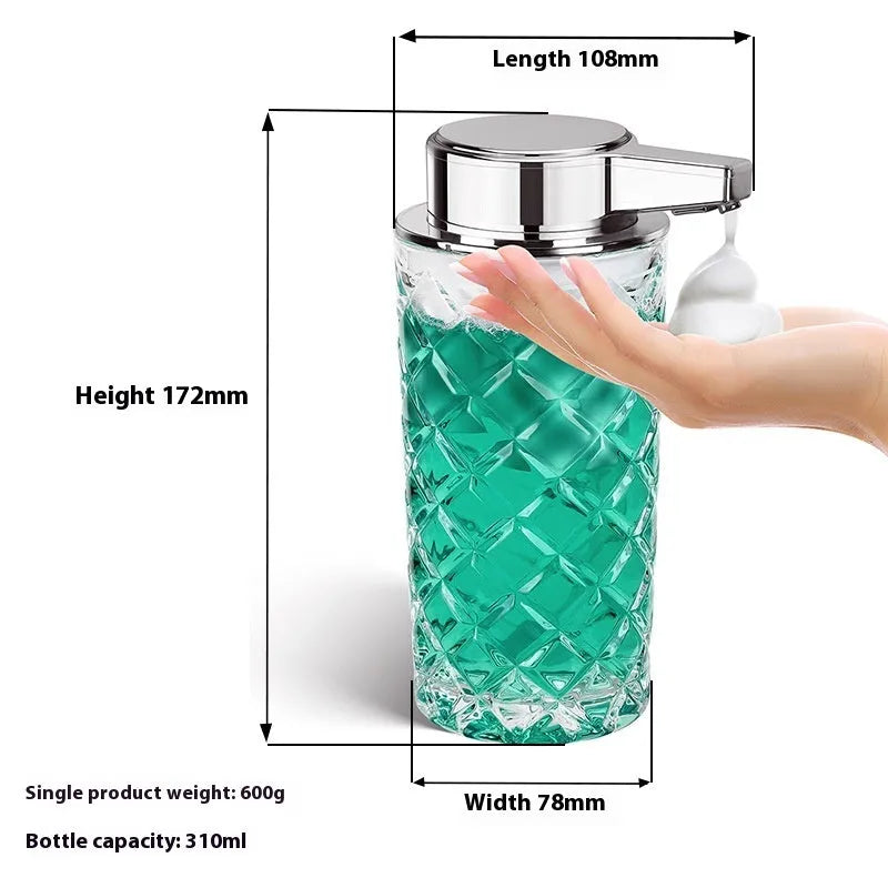 Silver automatic sensor soap dispenser with type-c charging port on a bathroom counter.