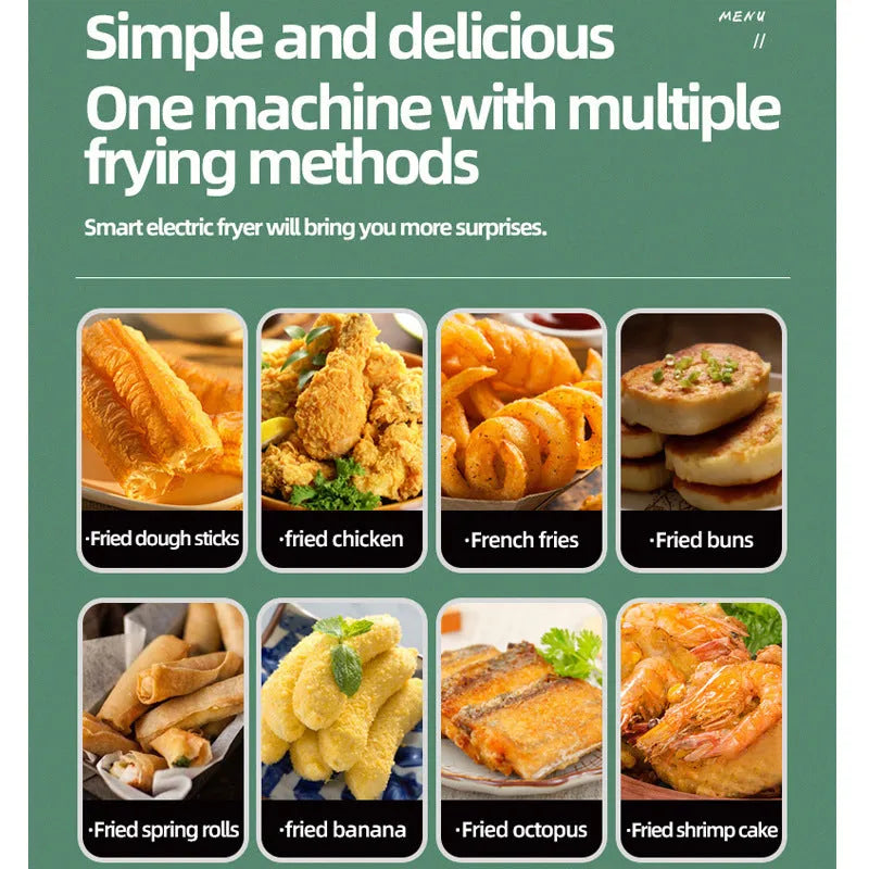 Silver 2.5-litre stainless steel electric air fryer with a detachable frying basket.