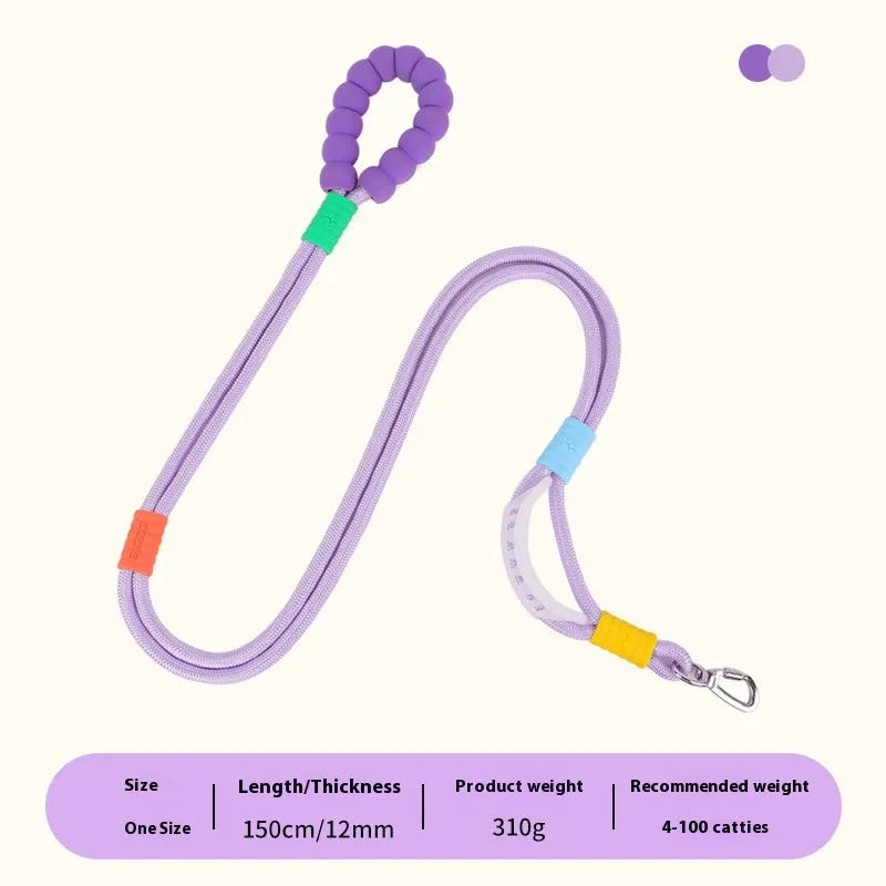 Non-slip hand holding rope pet lead in nylon, colour cherry red, with secure grip handle
