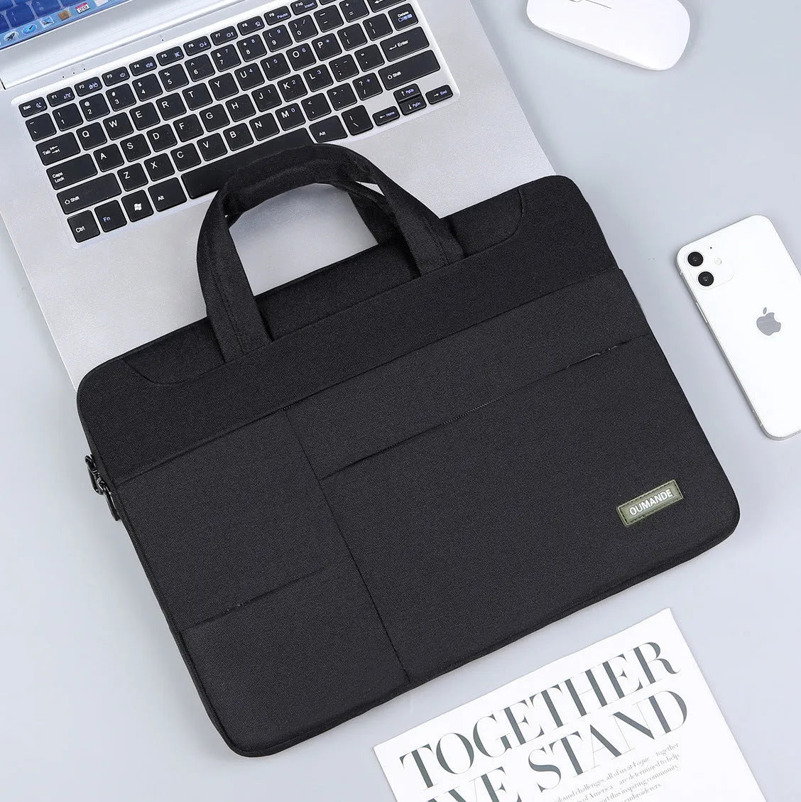 15.6-inch waterproof Oxford cloth laptop bag in dark grey with sewing line detailing