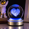 3D inner carving luminous crystal ball night lamp, 8cm white crystal, USB touch base