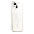 Full transparent magnetic back cover case for iPhone on a table, showing clear design and MagSafe ring.