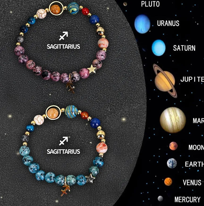 Two natural stone beaded zodiac bracelets in a 2-piece set