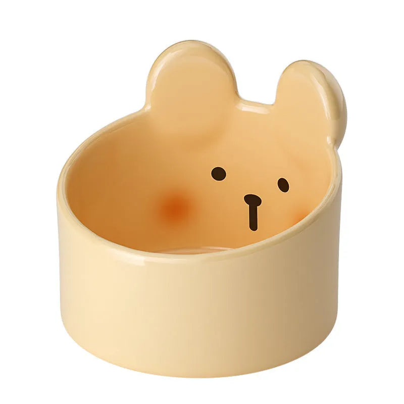 Blush critter ceramic pet bowl with neck protection design for dog and cat feeding