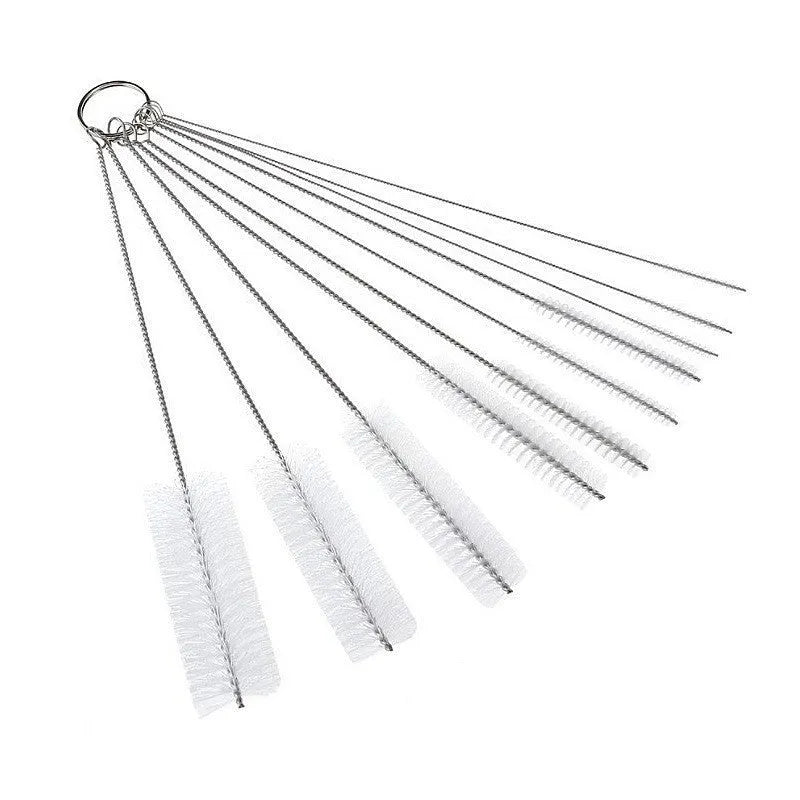 Nylon cleaning brushes with stainless steel handles in white and black colour options