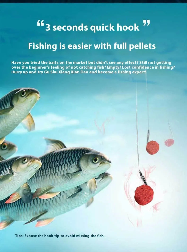 A fresh red plastic bottle containing grass green particle fishing bait for crucian carp.