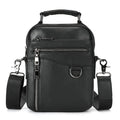 Men's black genuine leather single crossbody messenger bag with stitching detail for business travel