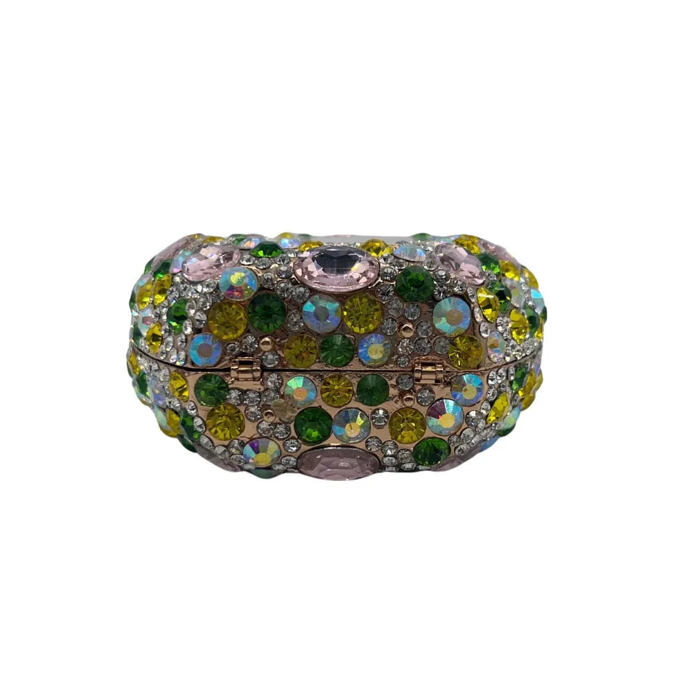 Hard alloy women's clutch bag with full diamond design in golden AB colour