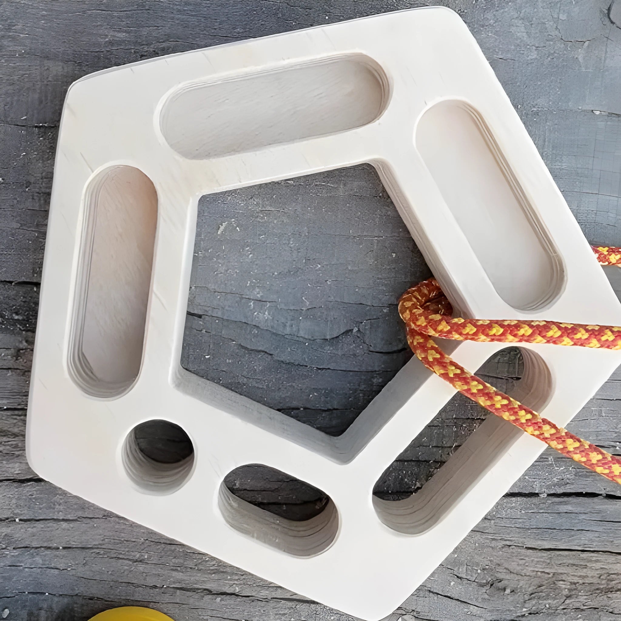 Wooden climbing training board with pentagonal round design for finger strength exercises