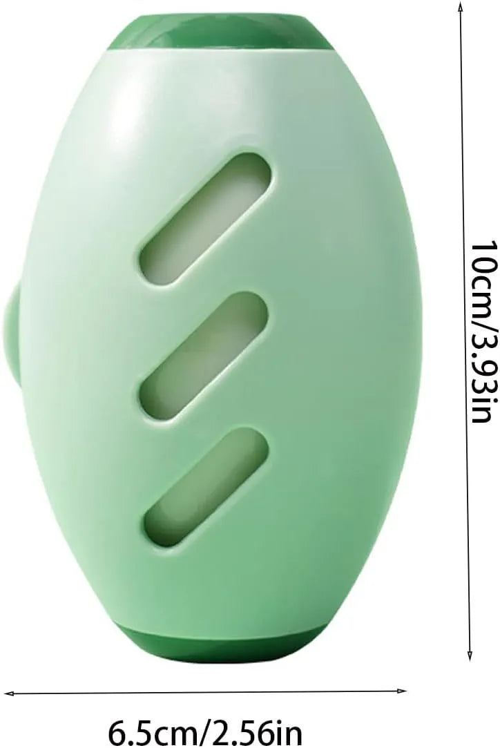 Green and white washable gel lint roller ball for pet hair removal on fabric.