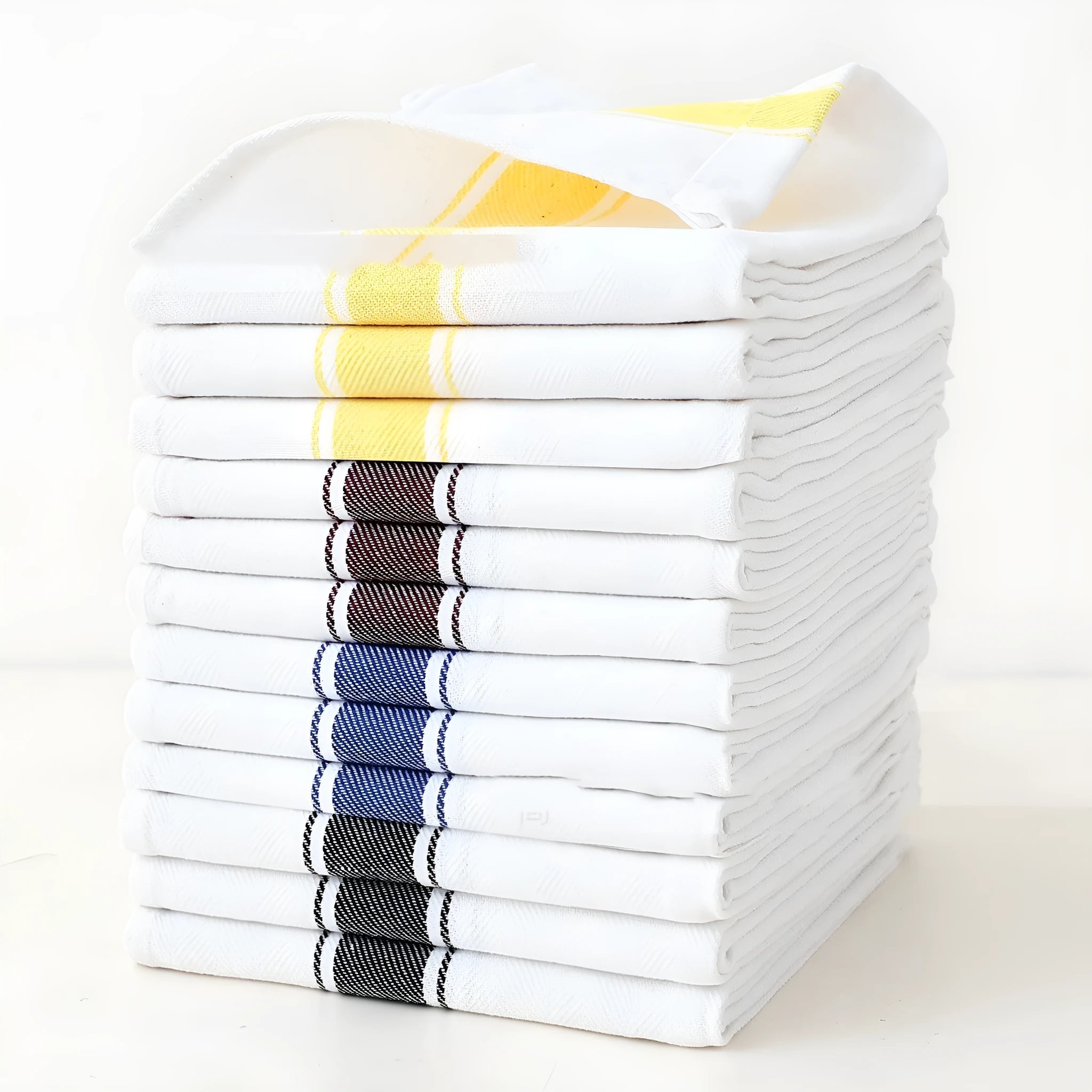 Polyester cotton blended kitchen dish towels with stripe patterns in assorted colours