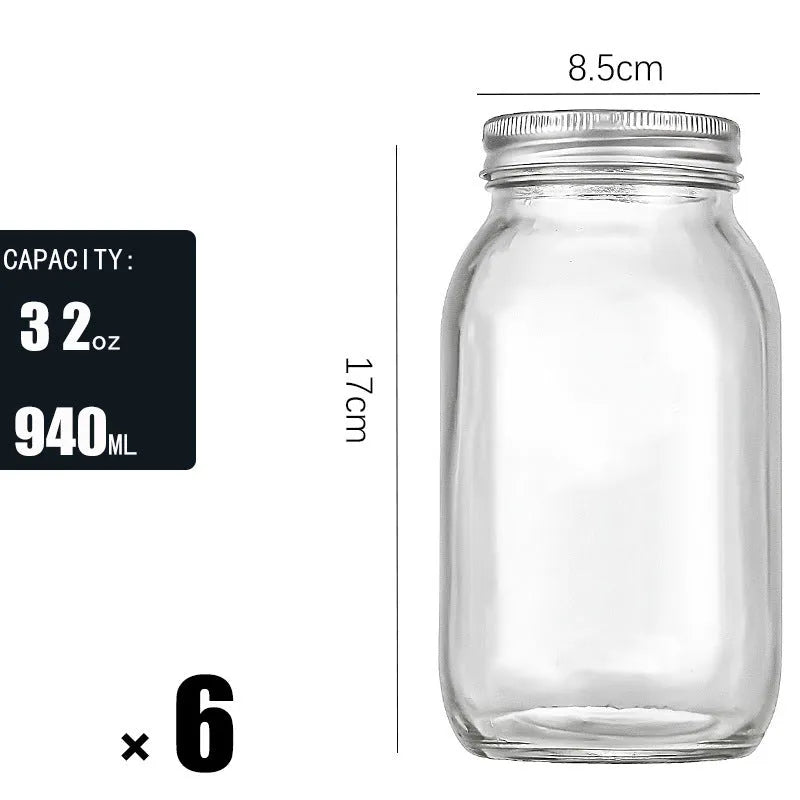 6-pack of 32oz transparent glass storage cans with airtight lids for pantry