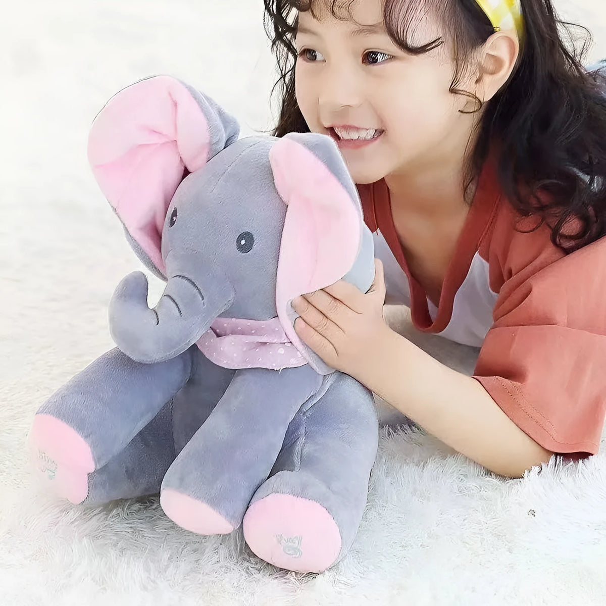 Children's singing plush elephant toy in blue or pink with music and sound, English battery version.