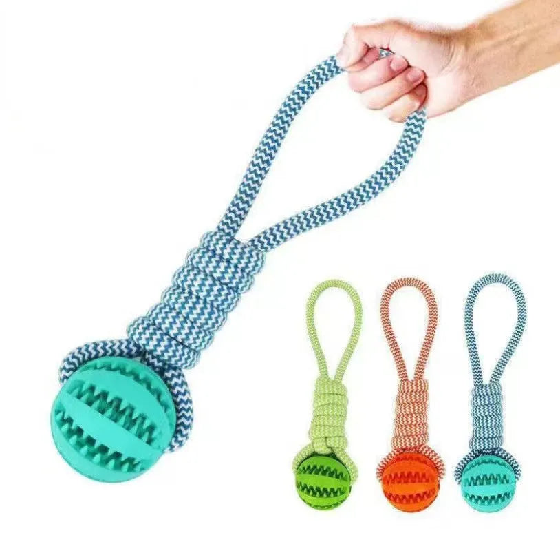 Blue interactive TPR and cotton rope dog toy for small dogs, 36x6x6 cm