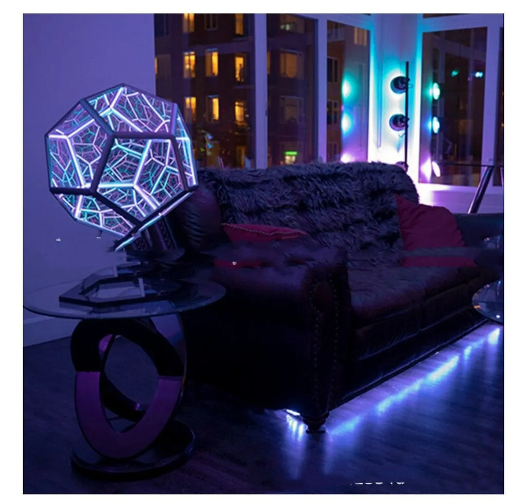 Infinite dodecahedron LED night light, 20cm plastic acrylic USB table lamp with colour art patterns