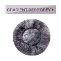 Fluffy donut dog bed in light grey with long plush texture and raised rim