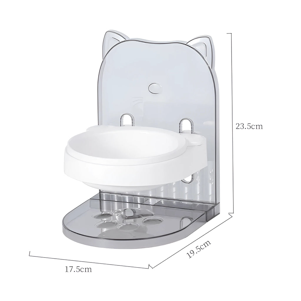 Grey cat bowl with anti-spill neck protection and adjustable height mechanism