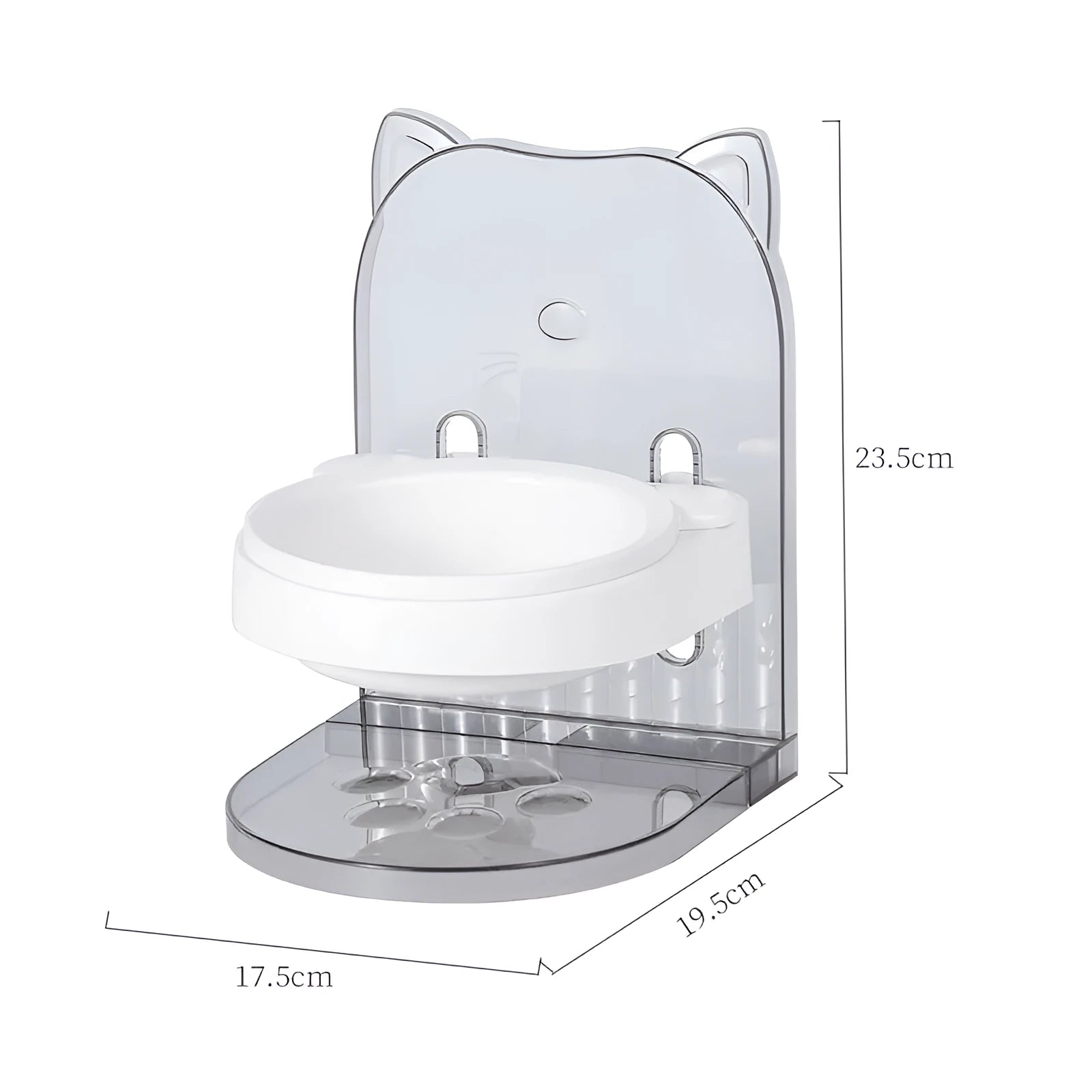 Grey cat bowl with anti-spill neck protection and adjustable height mechanism