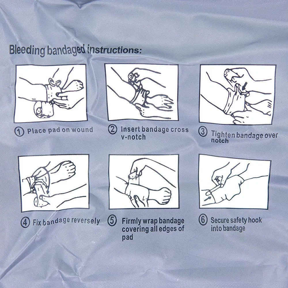 Outdoor hemostatic bandage and tactical gauze tape in 10cm and 15cm sizes laid flat.