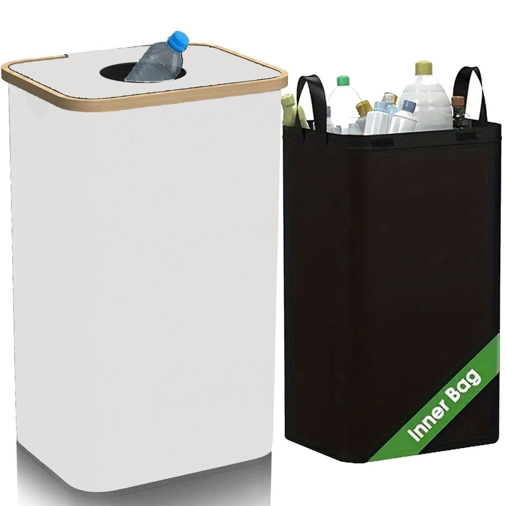 Black bamboo frame storage basket with removable lid showing double inner pockets and ventilation holes