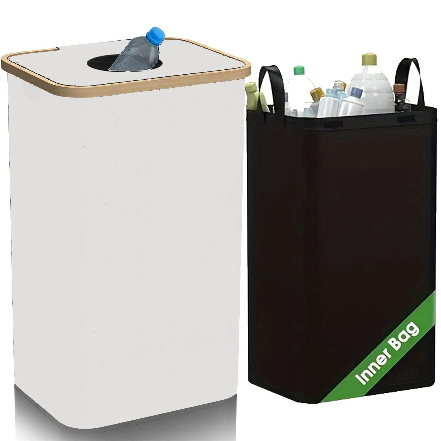 Black bamboo frame storage basket with removable lid showing double inner pockets and ventilation holes